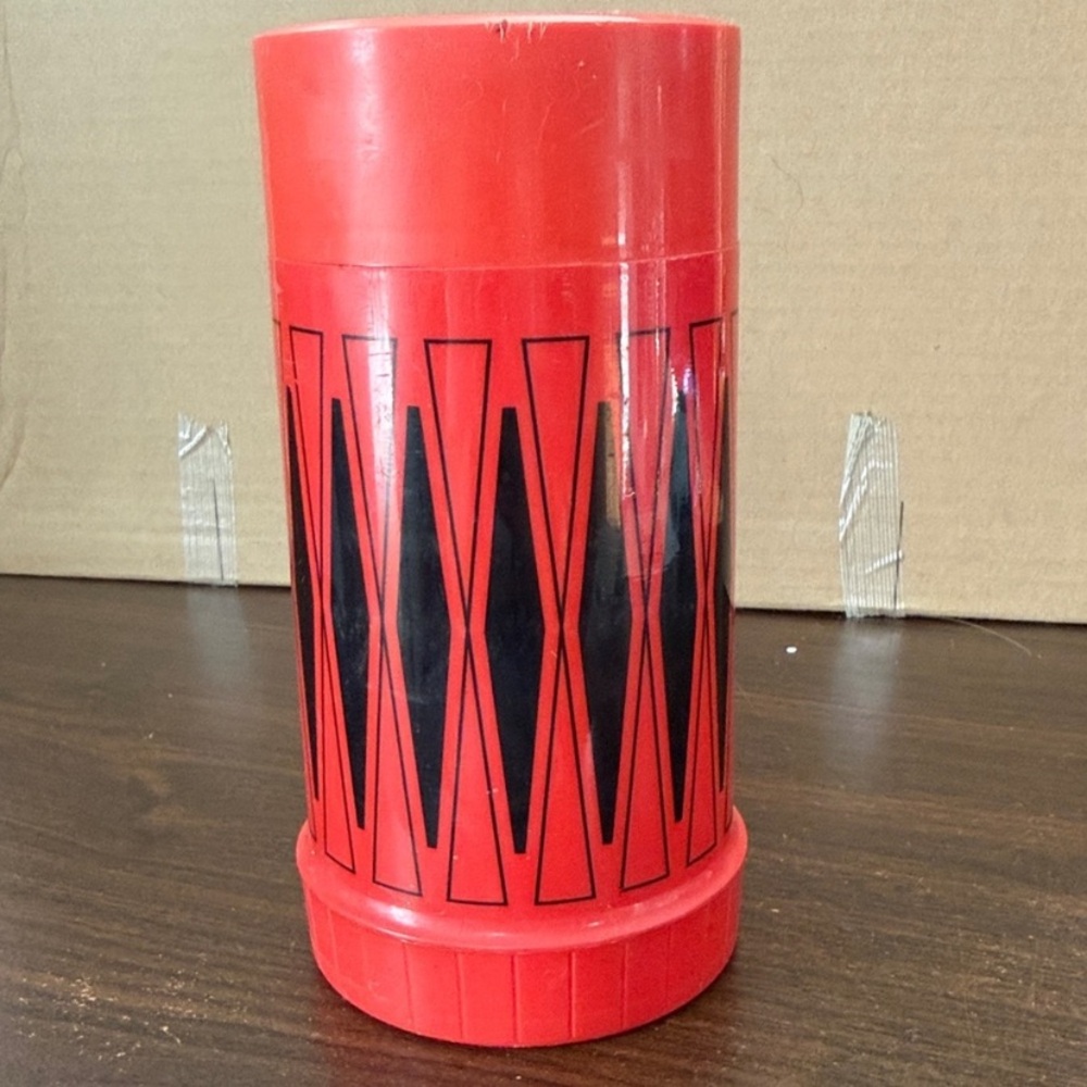 Vintage 1960s Thermos Vacuum Bottle Red Black Diamond Retro
Picnic Decor mcm